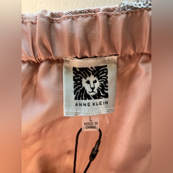 Anne Klein Floral Sequin Lace Mesh Elastic Waist Midi Skirt Pink Silver Sz L - Picture 9 of 15